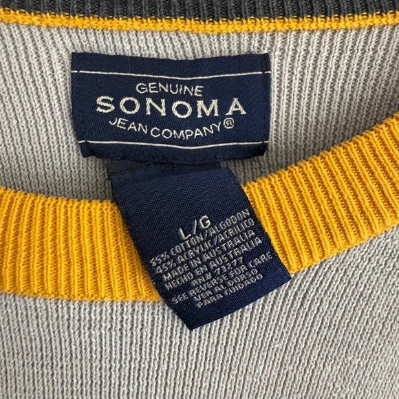 Sonoma Crew Neck Color Block Sweater Mens L Mustard Gray Pullover Knitwear - Picture 4 of 8